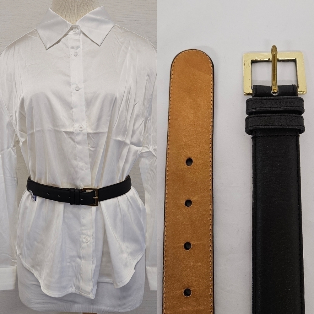 Coach Belt in Cowhide Leather and Solid Brass in Black and Gold Size 32